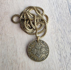 Austrian Schilling Flower Coin Necklace, Brass, Box Chain, Lobster Claw Clasp, Made in USA, Gift Boxed