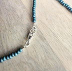 1970 Bermuda Fish Coin Necklace, Dark Peacock Teal Glass Seed Bead Chain, 5 Cents, Gift Boxed, Made in USA