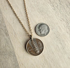 Antique 1921 Italian Coin Necklace, 5 Centesimi Wheat Sheaf, Red Brass Cable Chain, Birthday Gift Boxed, Made in USA, E. Ria Designs