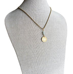 Vintage 1998 Barbados Lighthouse Coin Necklace, Brass Box Chain, Amazonite Beads, Gift Boxed, Made in USA, E. Ria Designs