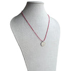1955 Cyprus Coin Necklace, Cranberry Glass Beaded Long Chain, Pinks & Fuchsia, 925 Sterling Silver Lobster Clasp, Handmade in USA, Gift Box