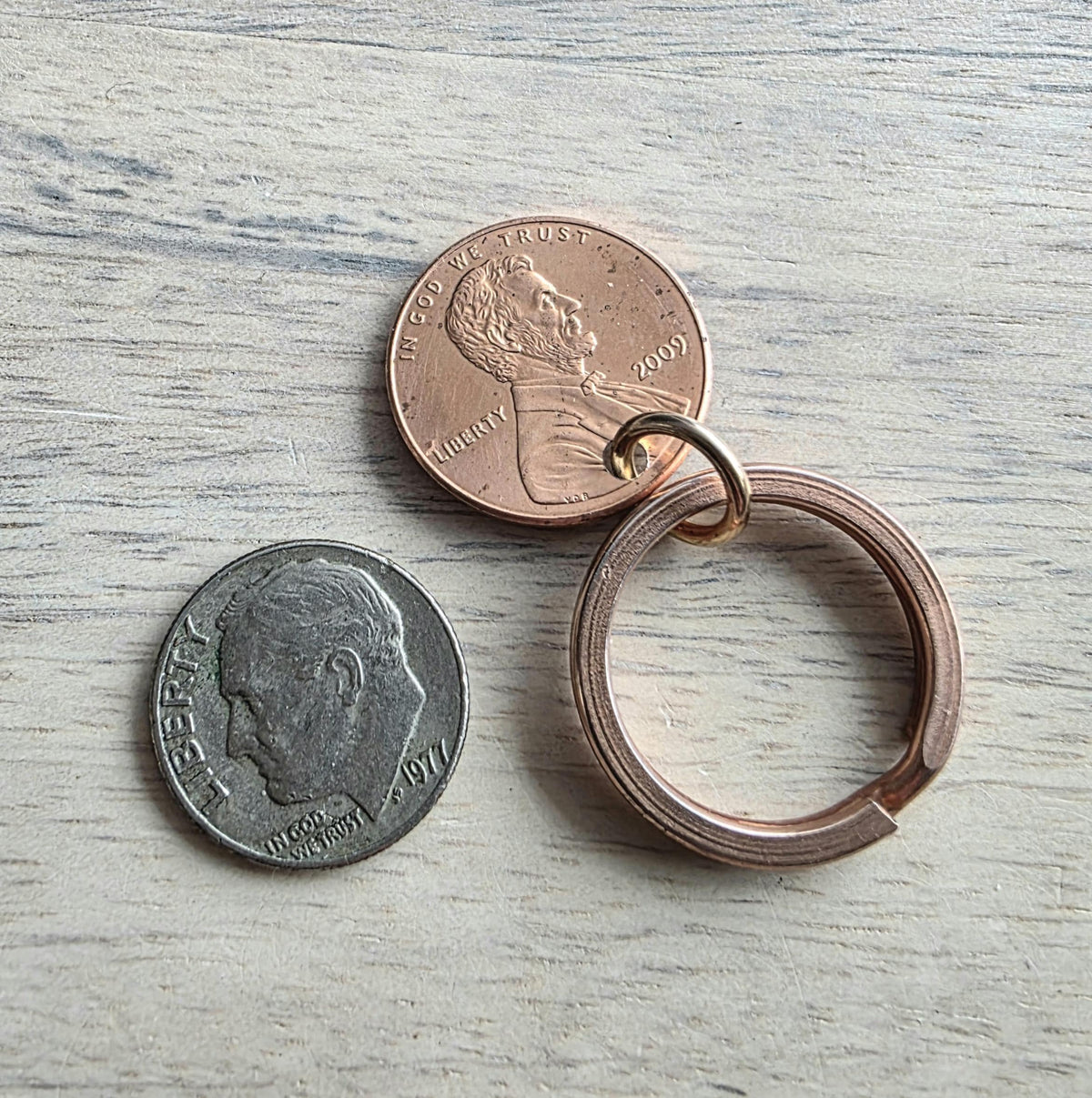 Lucky Penny Keyring, Copper Split Ring, 2009 U.S. Copper Penny Abraham Lincoln, Log Cabin, Illinois State Capitol