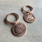 Lucky Penny Keyring, Copper Split Ring, 2009 U.S. Copper Penny Abraham Lincoln, Log Cabin, Illinois State Capitol