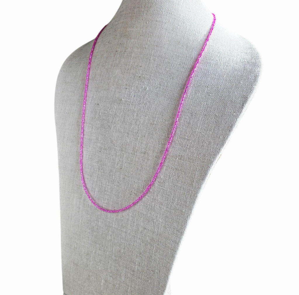Raspberry Glass Beaded Long Necklace, .925 Sterling Silver Lobster Claw Clasp, Handmade in USA by E. Ria Designs, Gift Boxed
