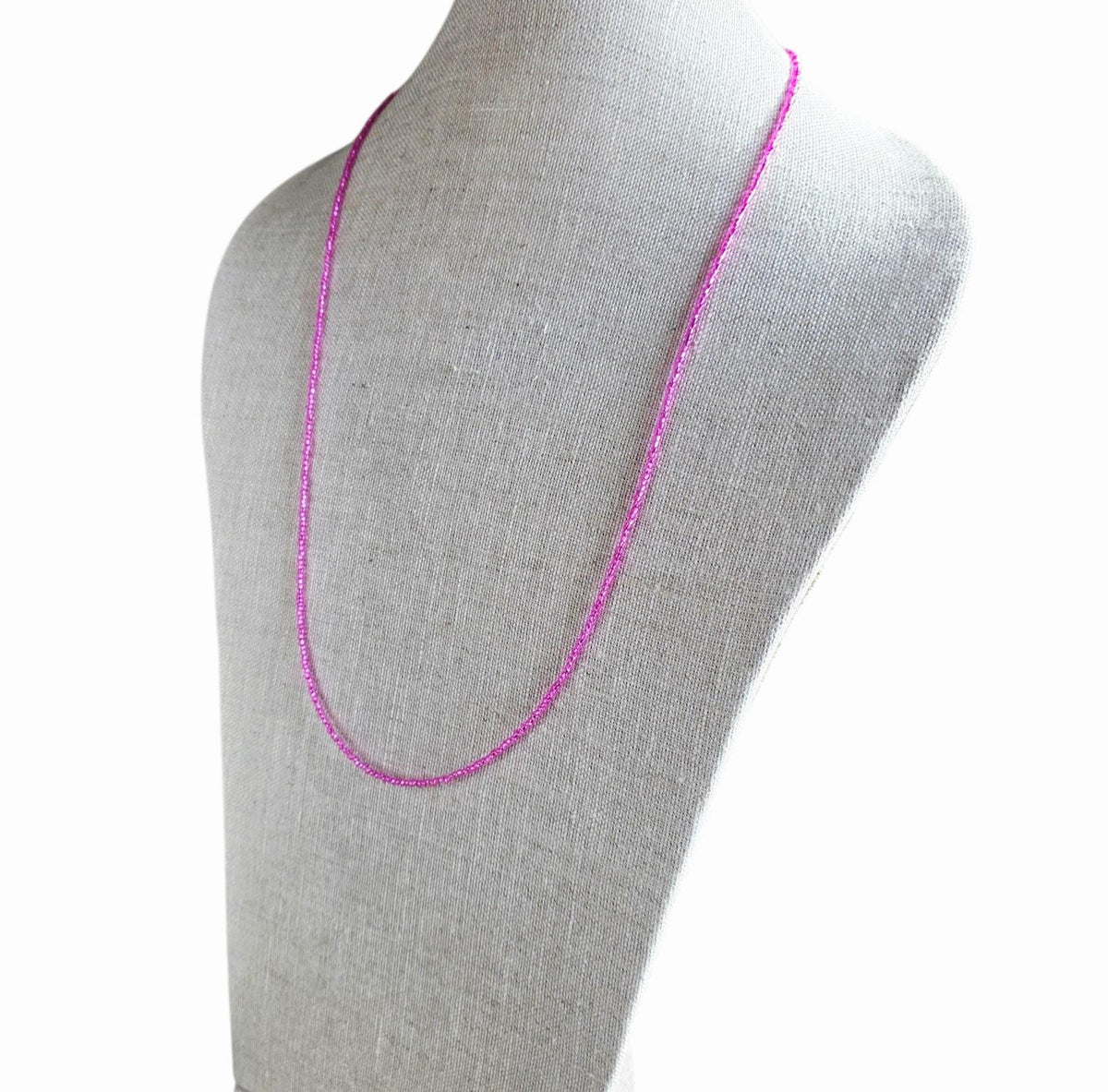 Raspberry Glass Beaded Long Necklace, .925 Sterling Silver Lobster Claw Clasp, Handmade in USA by E. Ria Designs, Gift Boxed