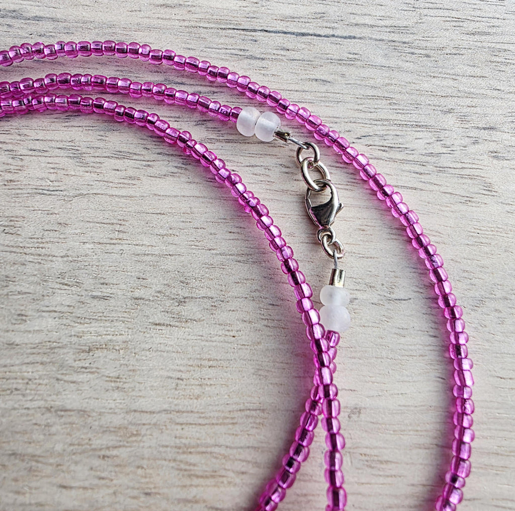 Raspberry Glass Beaded Long Necklace, .925 Sterling Silver Lobster Claw Clasp, Handmade in USA by E. Ria Designs, Gift Boxed