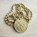 1981 200 Lire Italian Coin Necklace, Chunky Brass Ball Chain, World Food Day Coin, Made in USA