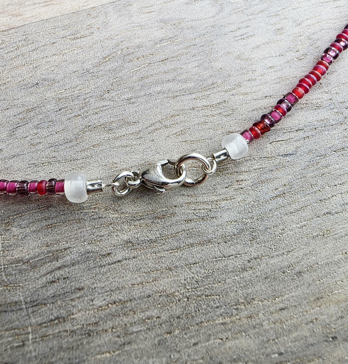 1955 Cyprus Coin Necklace, Cranberry Glass Beaded Long Chain, Pinks & Fuchsia, 925 Sterling Silver Lobster Clasp, Handmade in USA, Gift Box