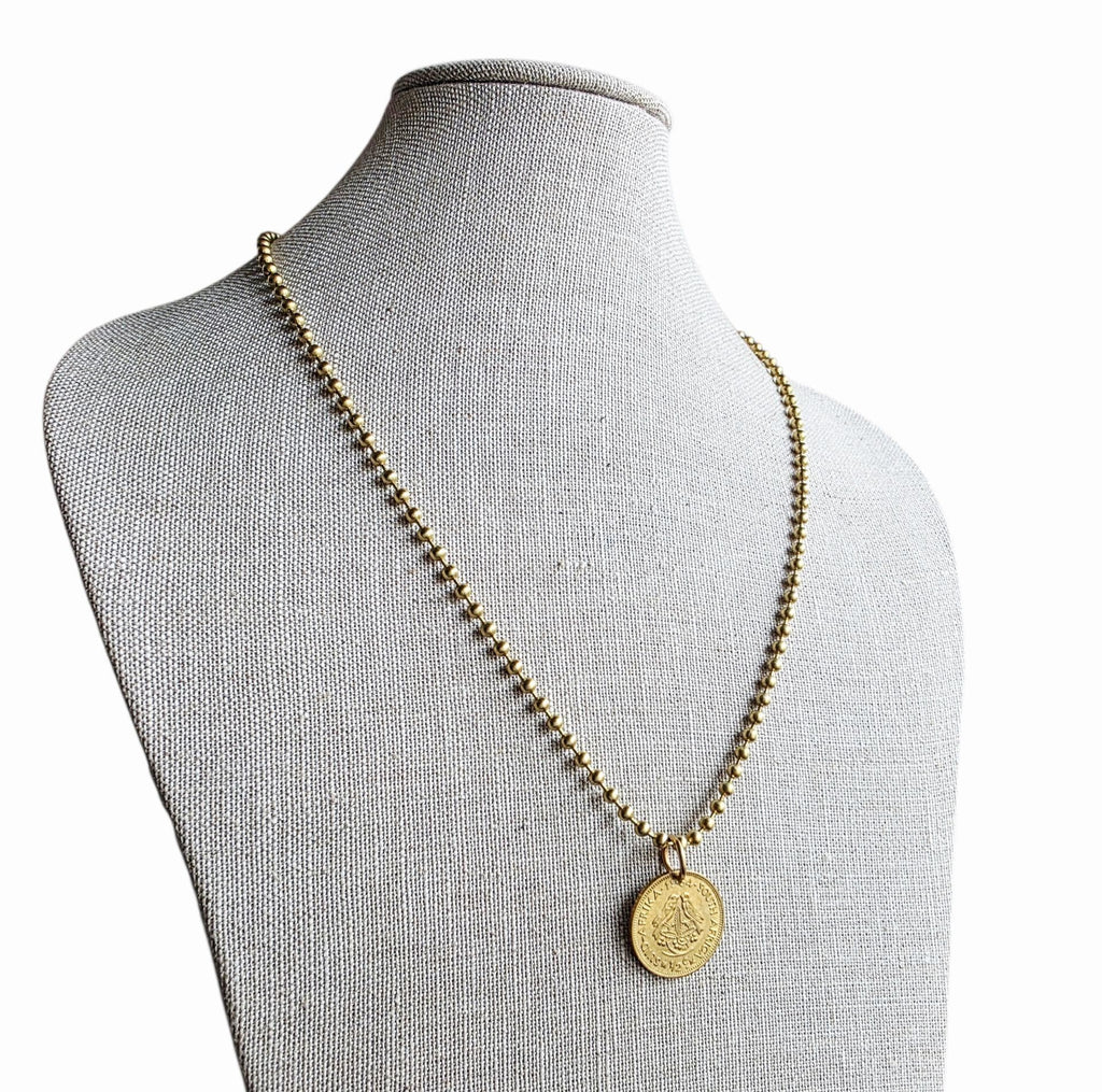 Vintage 1964 South Africa Coin Necklace, Bird Pendant, Handmade by E. Ria Designs