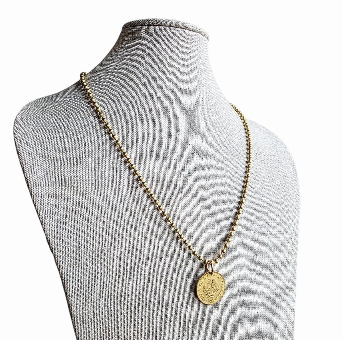 Vintage 1964 South Africa Coin Necklace, Bird Pendant, Handmade by E. Ria Designs