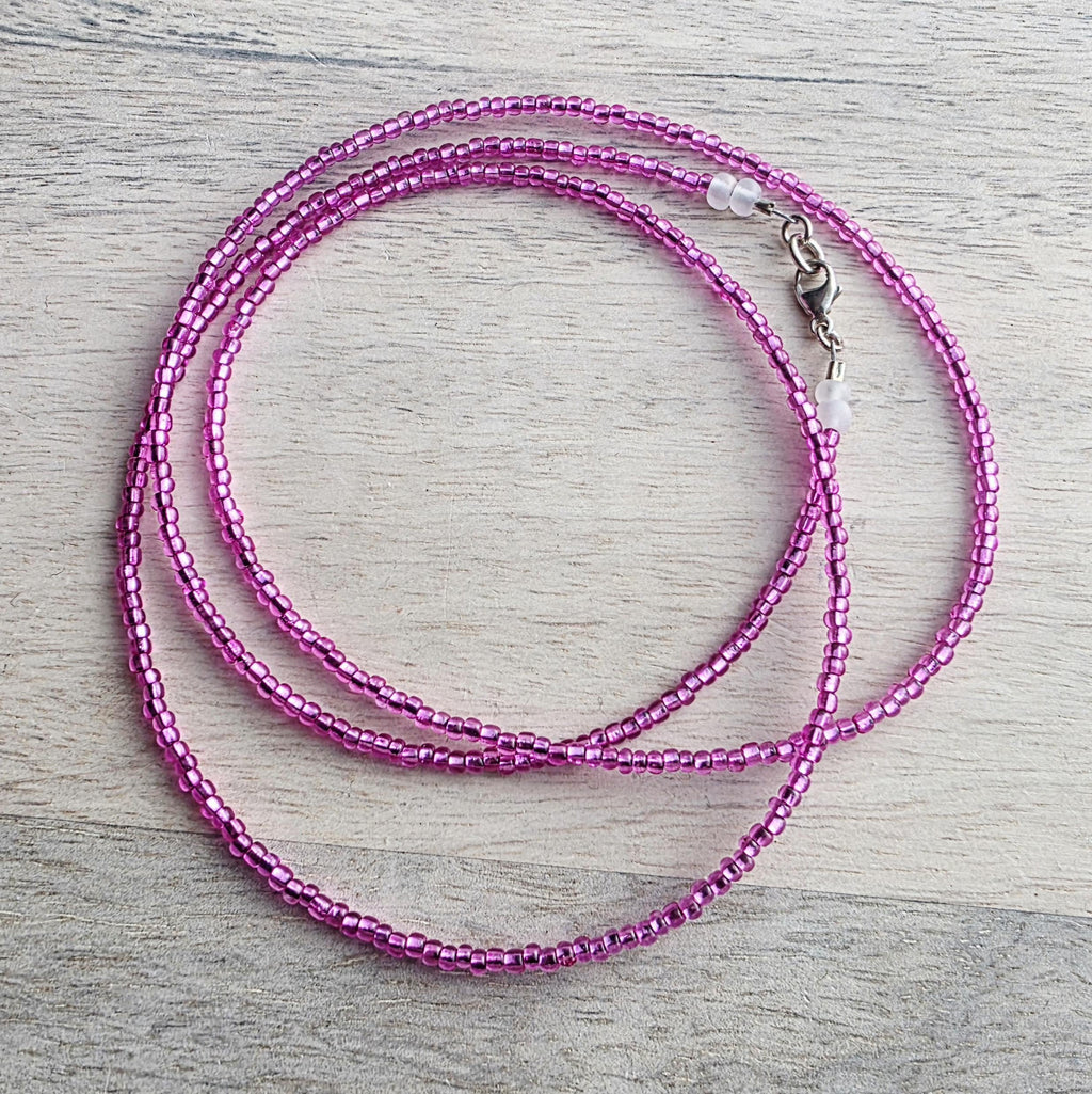 Raspberry Glass Beaded Long Necklace, .925 Sterling Silver Lobster Claw Clasp, Handmade in USA by E. Ria Designs, Gift Boxed