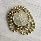 1981 200 Lire Italian Coin Necklace, Chunky Brass Ball Chain, World Food Day Coin, Made in USA