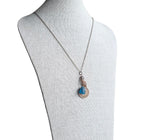 1964 Half Penny British Ship Coin Necklace, Blue Sea Glass, Leaf Charm, E. Ria Designs