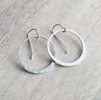 Hammered Sterling Silver Artisan Earrings, 1" Diameter, Made in USA by E. Ria Designs