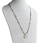 Genuine French Coin Necklace, Old France 1 Franc, Mixed Color Seed Bead Necklace, Made in USA, E. Ria Designs