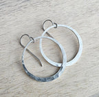 Hammered Sterling Silver Artisan Earrings, 1" Diameter, Made in USA by E. Ria Designs