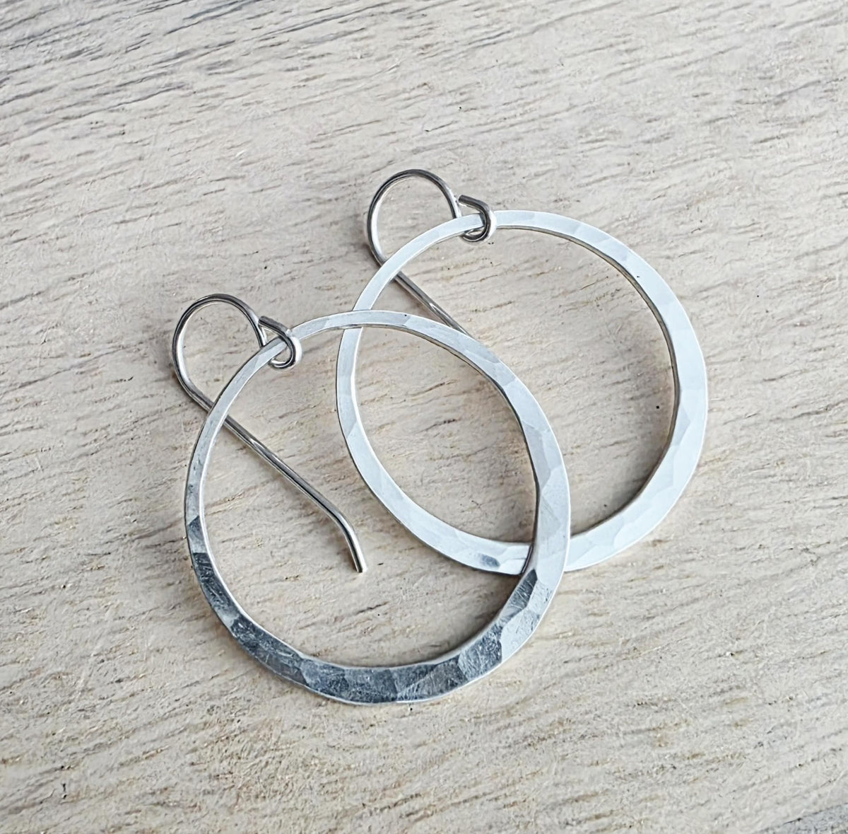 Hammered Sterling Silver Artisan Earrings, 1" Diameter, Made in USA by E. Ria Designs