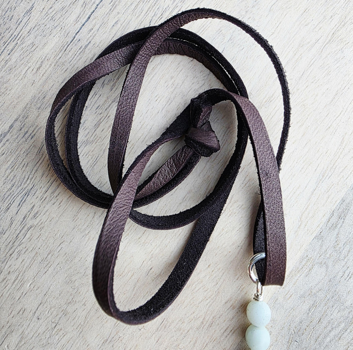 Vintage Caribbean Ship Coin Necklace, Brown Leather Cord, Amazonite Beads, 925 Sterling Silver, Gift for Sailor