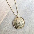 1975 San Marino 20 Lire Coin Necklace, Bird Feeding Babies in Nest, Diamond Cut Brass Ball Chain, Made in USA, Gift Boxed
