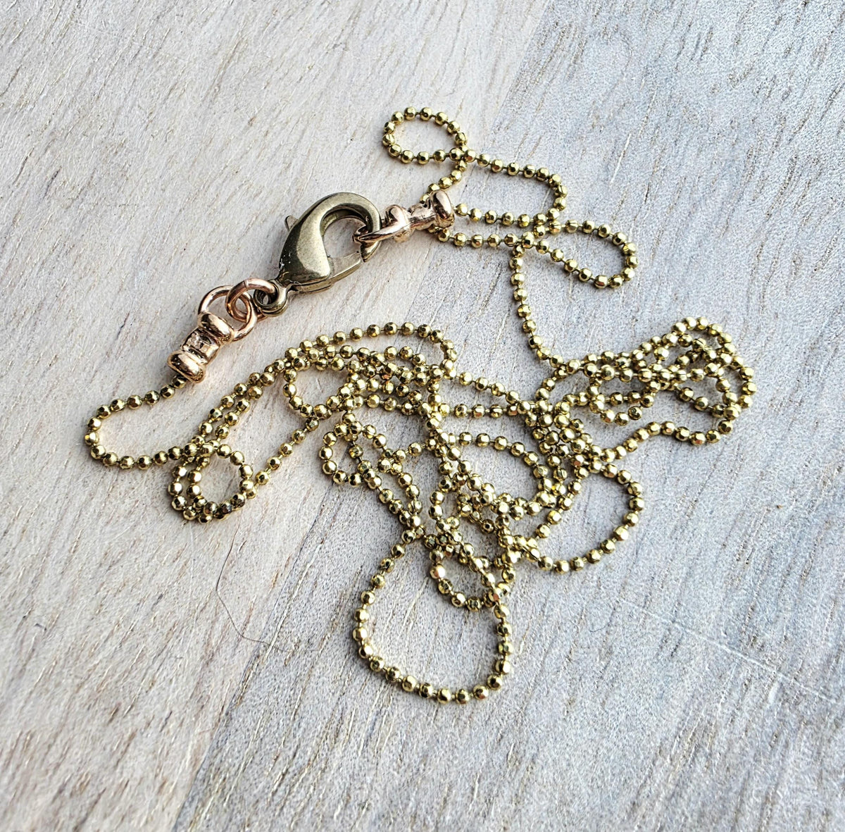 Handmade Solid Brass Diamond Cut 1 mm Ball Chain Necklace, Lobster Claw Clasp, E. Ria Designs