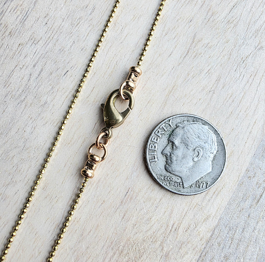 Handmade Solid Brass Diamond Cut 1 mm Ball Chain Necklace, Lobster Claw Clasp, E. Ria Designs