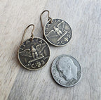 Antique Italy 5 Centesimi, Old Coin Earrings, Solid Brass Ear Wires, Wheat Sheaf, Handmade Jewelry Made in USA by E. Ria Designs, Gift Boxed