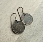Swiss Cross Coin Earrings, Vintage Switzerland (Helvetia) Coins, Solid US Made Brass French Ear Wires, Handcrafted by E. Ria Designs