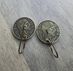 Antique Italy 5 Centesimi, Old Coin Earrings, Solid Brass Ear Wires, Wheat Sheaf, Handmade Jewelry Made in USA by E. Ria Designs, Gift Boxed