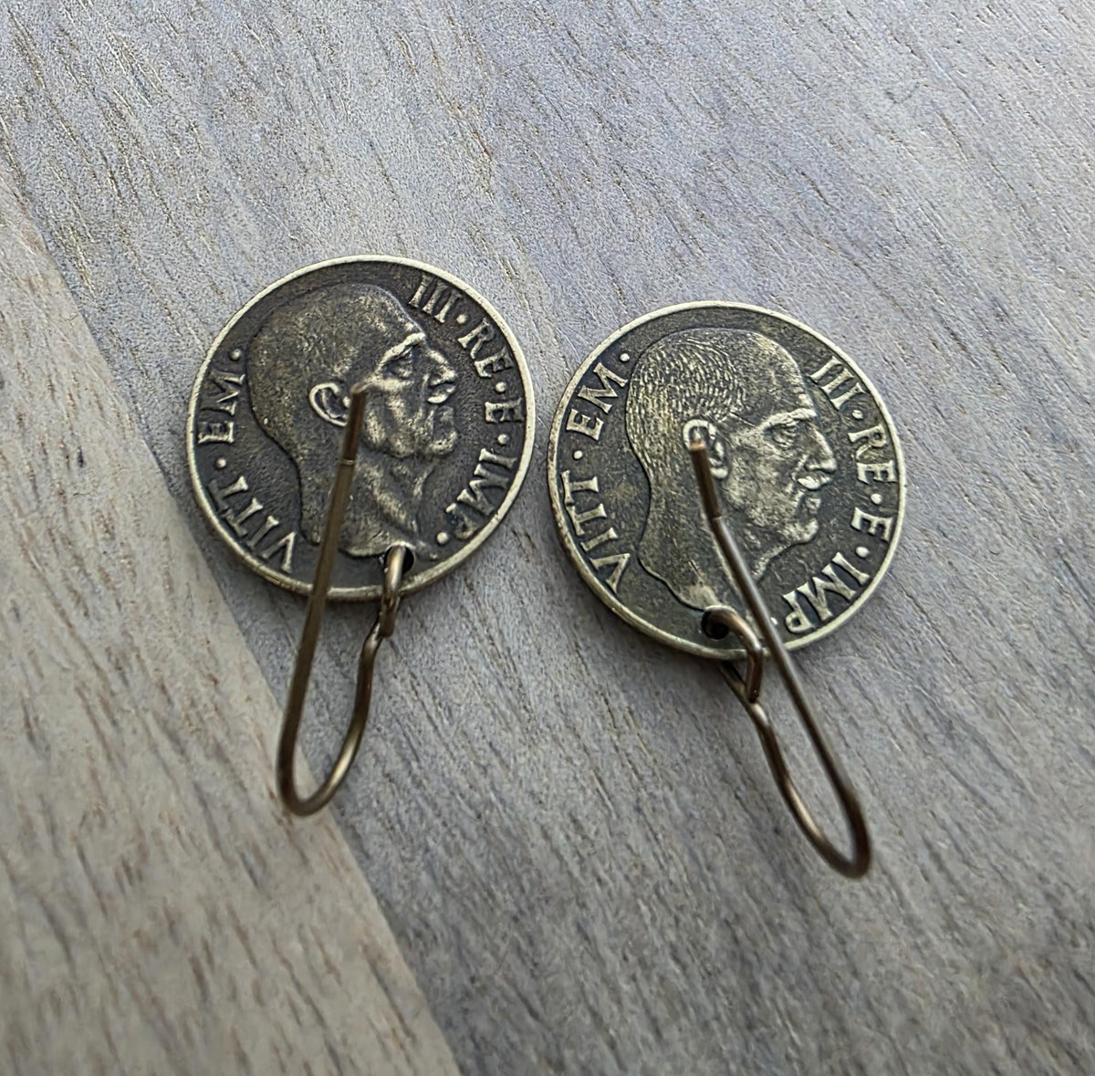 Antique Italy 5 Centesimi, Old Coin Earrings, Solid Brass Ear Wires, Wheat Sheaf, Handmade Jewelry Made in USA by E. Ria Designs, Gift Boxed