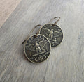 Antique Italy 5 Centesimi, Old Coin Earrings, Solid Brass Ear Wires, Wheat Sheaf, Handmade Jewelry Made in USA by E. Ria Designs, Gift Boxed