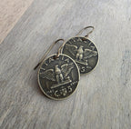 Antique Italy 5 Centesimi, Old Coin Earrings, Solid Brass Ear Wires, Wheat Sheaf, Handmade Jewelry Made in USA by E. Ria Designs, Gift Boxed