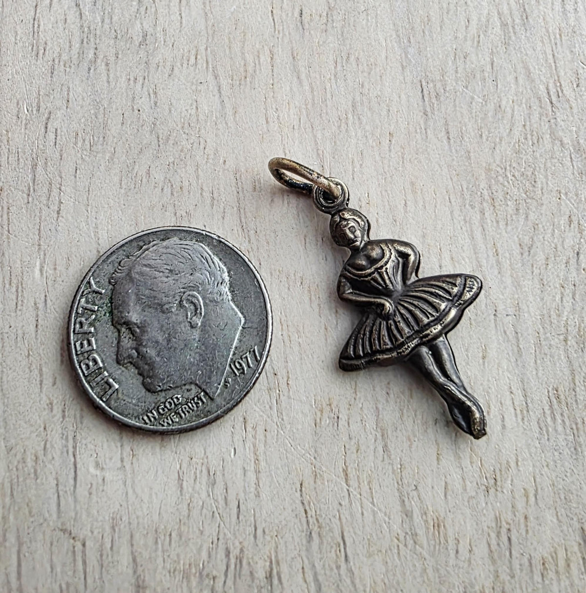 Antiqued Brass 3D Ballerina Dancer Charm, Pendant, Made in USA, Add to Chain for Bracelet, Necklace