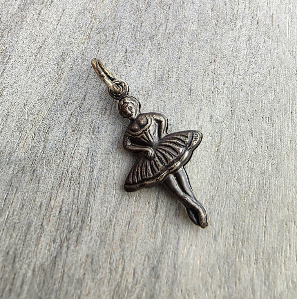 Antiqued Brass 3D Ballerina Dancer Charm, Pendant, Made in USA, Add to Chain for Bracelet, Necklace