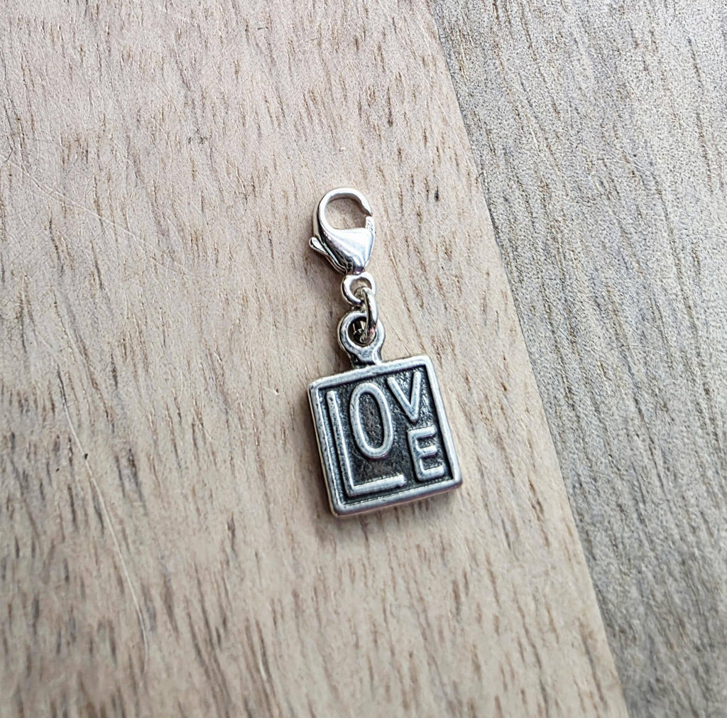 925 Sterling Silver Love Charm, Reversible, Square, Pendant