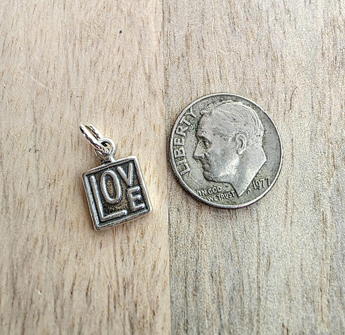 925 Sterling Silver Love Charm, Reversible, Square, Pendant
