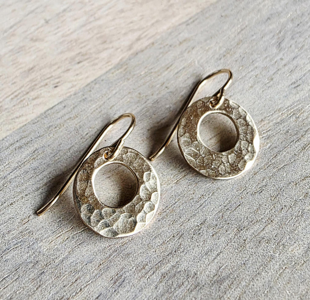 Hammered Gold Earrings Handmade with 14K Gold Filled Ear Wires Made in USA Gift Boxed E. Ria Designs