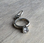 Sterling Silver Fake Diamond Solitaire Ring, Engagement Jewelry, 925 Silver, Add to Charm Bracelet or Necklace Chain