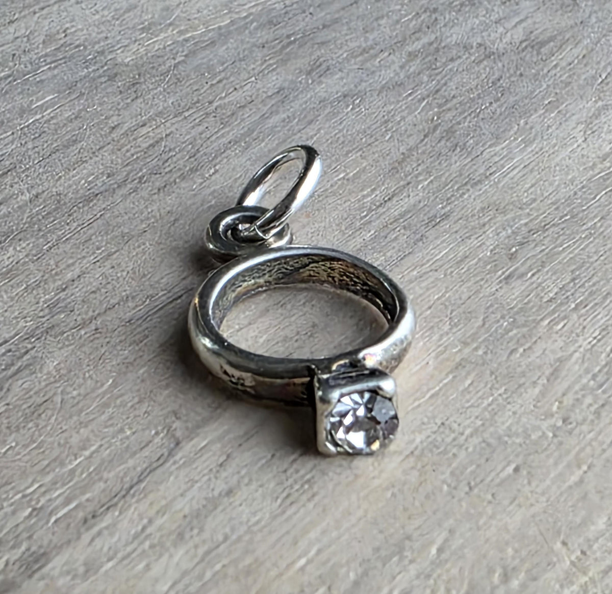 Sterling Silver Fake Diamond Solitaire Ring, Engagement Jewelry, 925 Silver, Add to Charm Bracelet or Necklace Chain