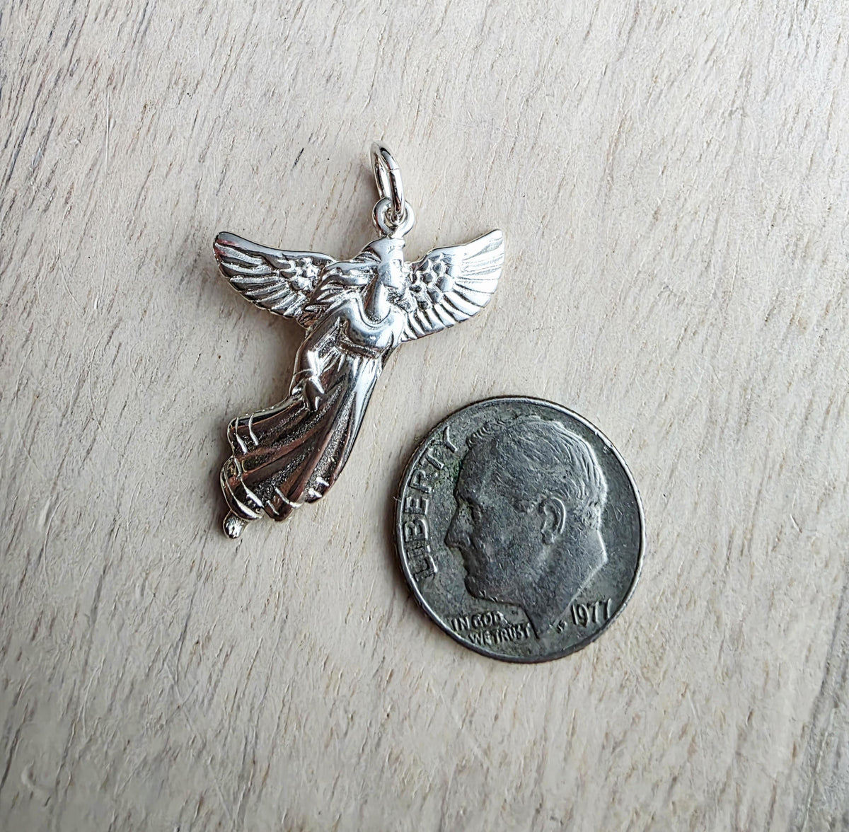 Sterling Silver Detailed Angel With Wings Jewelry, 925 Silver, Add to Charm Bracelet or Necklace Chain