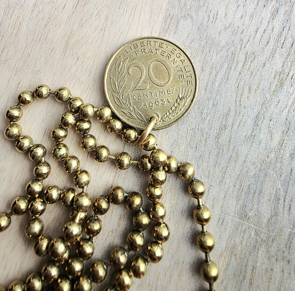 Old Vintage French 20 Centimes Coin Necklace, Brass Ball Chain, Birthday Gift Boxed, Marianne Profile, Handcrafted in USA by E. Ria Designs