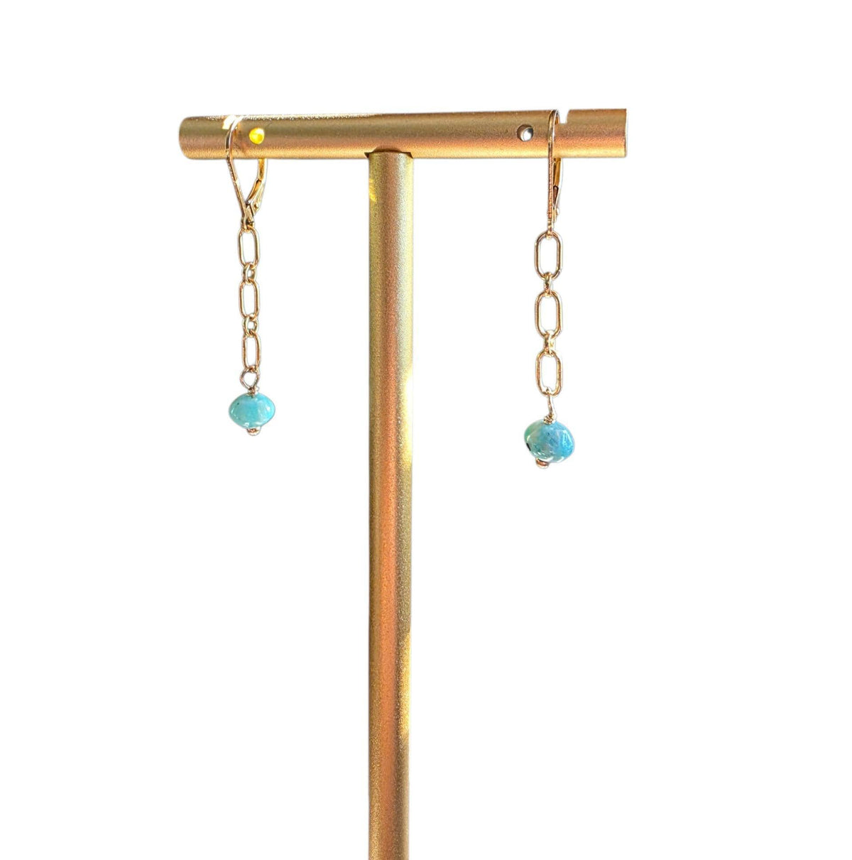 14K Gold Filled Chain Link Earrings, Amazonite Beads, Lever Back, Gift Boxed, Made in USA, E Ria Designs
