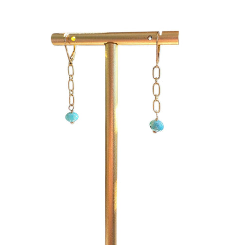 14K Gold Filled Chain Link Earrings, Amazonite Beads, Lever Back, Gift Boxed, Made in USA, E Ria Designs