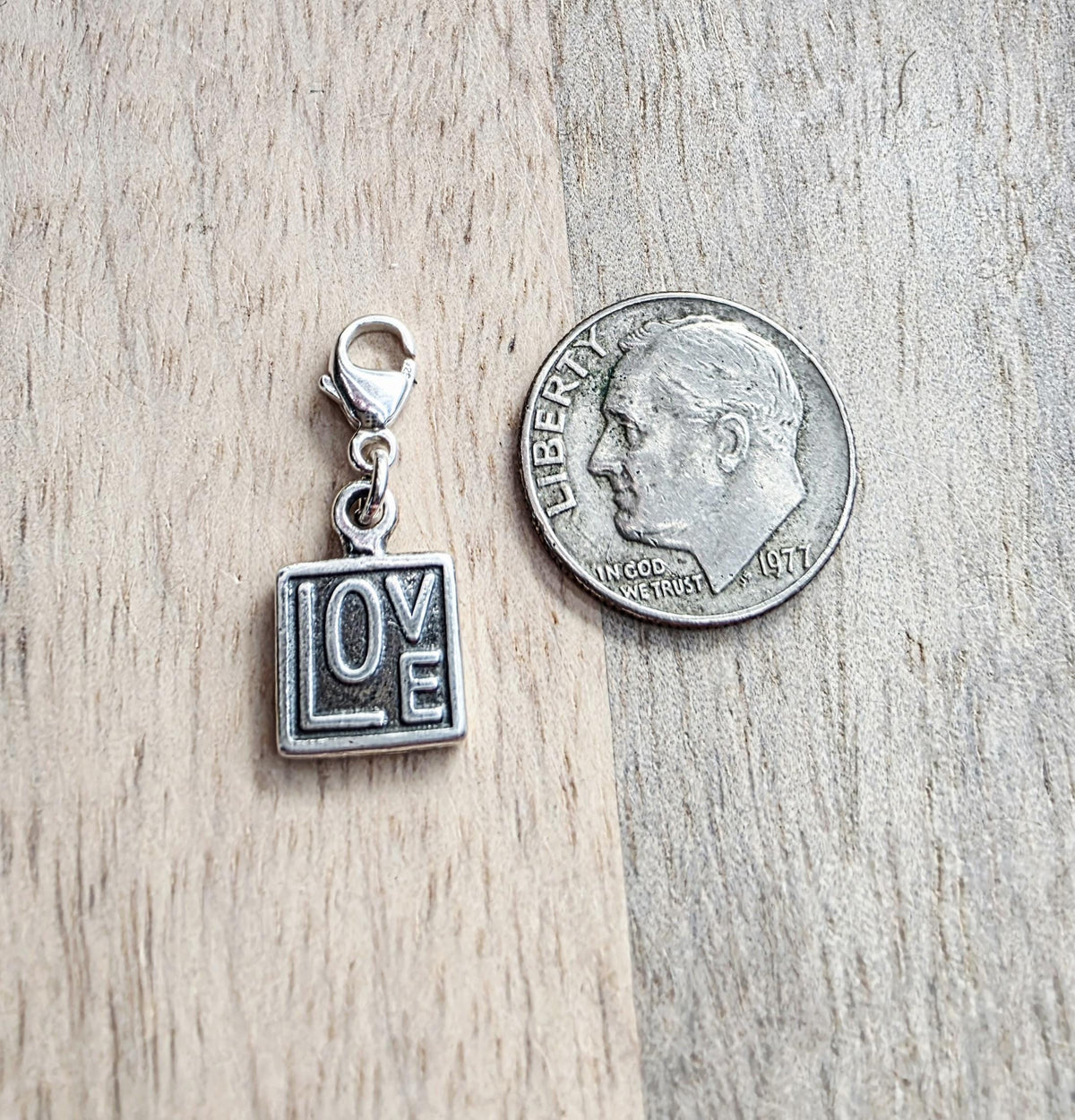 925 Sterling Silver Love Charm, Reversible, Square, Pendant