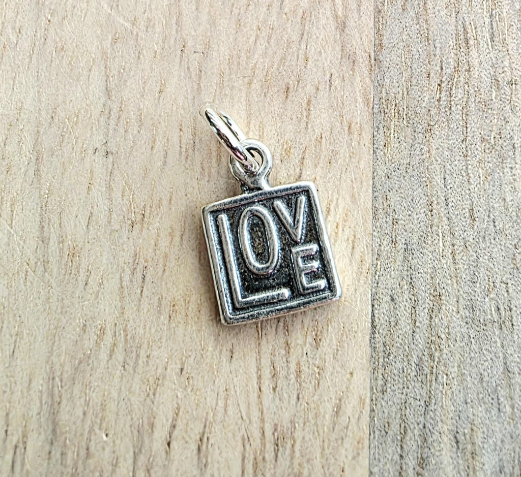 925 Sterling Silver Love Charm, Reversible, Square, Pendant