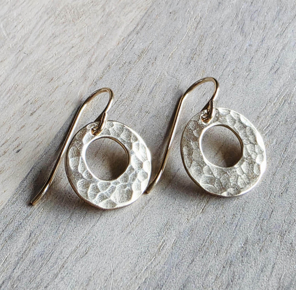 Hammered Gold Earrings Handmade with 14K Gold Filled Ear Wires Made in USA Gift Boxed E. Ria Designs