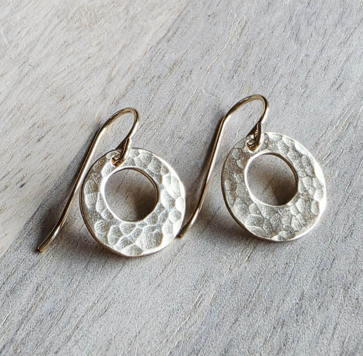 Hammered Gold Earrings Handmade with 14K Gold Filled Ear Wires Made in USA Gift Boxed E. Ria Designs