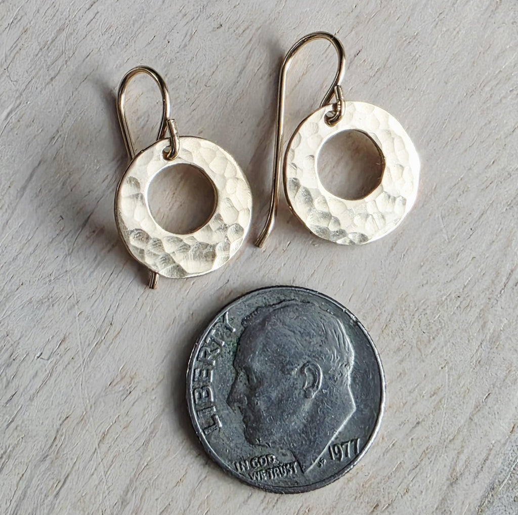 Hammered Gold Earrings Handmade with 14K Gold Filled Ear Wires Made in USA Gift Boxed E. Ria Designs