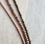 Triple Strand Glass Bead Bracelet, Bronze, Brown, Nude Seed Bead Hand Beaded, 14K Gold Fill Lobster Clasp, E. Ria Designs, Made in USA