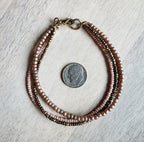 Triple Strand Glass Bead Bracelet, Bronze, Brown, Nude Seed Bead Hand Beaded, 14K Gold Fill Lobster Clasp, E. Ria Designs, Made in USA