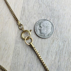 1975 French Coin Necklace, Dark Teal Glass Beads, Brass Box Chain, Gift Boxed, Made in USA, E. Ria Designs